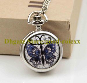 Montre de poche en émail papillon pour femmes, accessoires de collier, chaîne de pull suspendue pour dames, montres miroir pour dames A00097