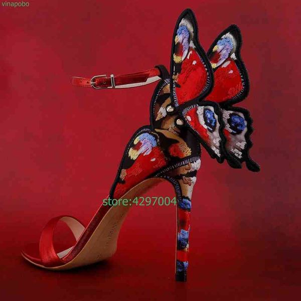 Sandales à ailes d'ange papillon Evangeline, escarpins de mariage en cuir véritable, chaussures à paillettes pour femmes, talons fins, enveloppe de cheville, 220513