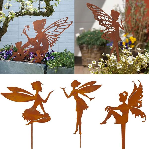 Papillon fée jardin métal fer artisanat pendentif décoration de jardin intérieur et extérieur ornement Miniature Figurine pelouse décorative 240113