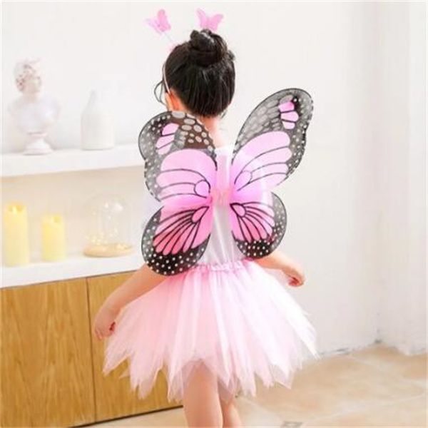 Ensemble de Costume d'aile de fée papillon pour enfants de 2 à 8 ans, jupe de princesse, bandeau, baguette magique et Simulation d'aile de papillon