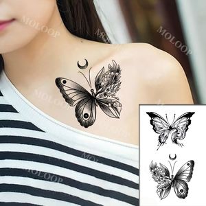 Papillon faux autocollants de tatouage temporaire lune lune belle insecte Animal corps maquillage étanche Art pour enfants hommes femmes