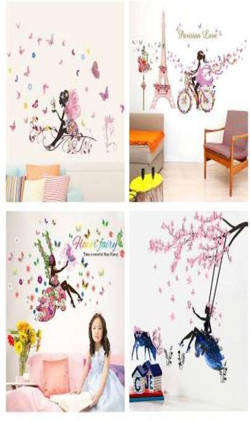 Papillon fleur fée Stickers muraux pour chambres d'enfants chambre décor bricolage dessin animé Stickers muraux Art Mural PVC affiches enfants 039s Gi3512084