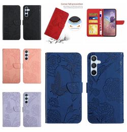 Fundas tipo billetera de cuero con flores de mariposa para Samsung A04E A54 5G A34 5G Huawei Honor 80 SE OPPO Realme 10 4G Pro Plus Hand Feeling La2452505