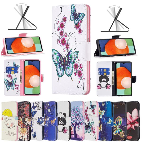 Étuis portefeuille en cuir fleur papillon pour Samsung S22 Ultra A23 5G A73 A03 Core A13 4G A33 A53 M52 S20 Plus mode éléphant dessin animé porte-carte d'identité support Flip couvertures