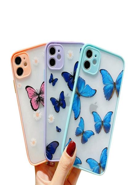 Butterfly Flowers Protection de la caméra Cois de téléphone pour iPhone 12 11 Pro Max XS XR 7 8 Plus Hard Hard Cover 2322563 transparent