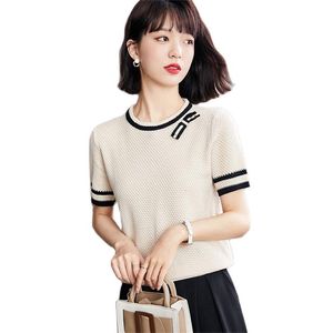Suéter de seda con glaseado de mariposa, jersey de mujer, camiseta de temperamento suelto, tops, ropa de moda coreana de verano 210520