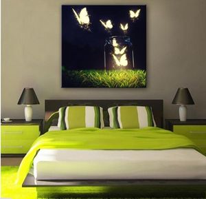 Vlinder in de lucht Abstract Wall Art LED Canvas Spray Painting Light Up Ingelijst kunstwerk Decoratie Slaapkamer Woonkamer1692918