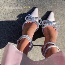 Sandales à nœud papillon Sandale à talons fins Crystal Fairy Wind Pink Bow Tie with Diamond High Heels Sandalias 220406