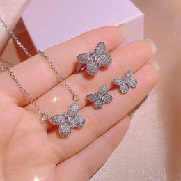 Butterfly Lab diamanten sieraden set 925 Sterling zilveren trouwringen oorbellen ketting voor dames bruids verloving sieraden cadeau