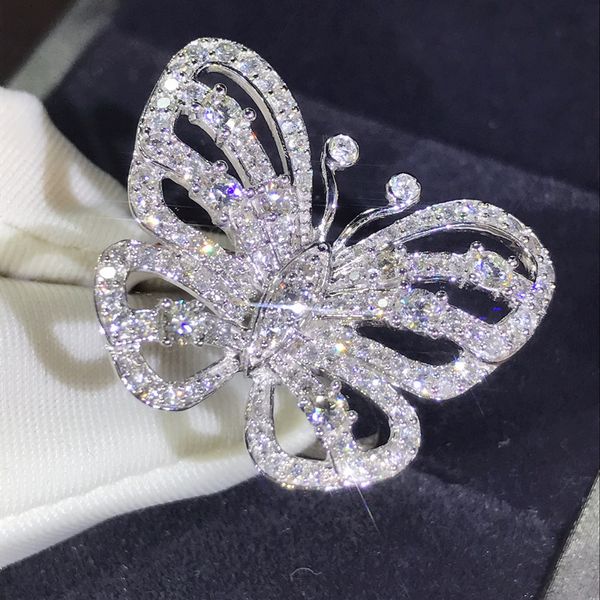 Papillon dame anneau couleur argent AAAAA cz breloque promesse alliance anneaux pour femmes mariée doigt fête bijoux cadeau