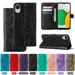 Vlinder lederen portemonnee kisten voor Moto G73 E13 G53 Edge 2023 G Play G 5G G72 Samsung A24 4G A04 Core Imprint Print Bloem Bloem ID Kaart Slot Holder Flip Cover PU Turn