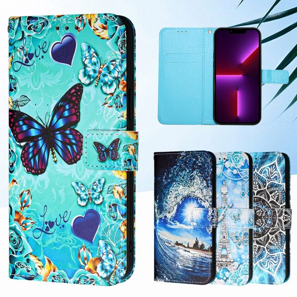 Étuis portefeuille en cuir papillon pour Motorola MOTO G Stylus 2022 5G 4G G Pure E20 E30 E40 Power G51 G71 G200 G22, fleur en dentelle, tour de tigre, support de dessin animé, couverture à rabat