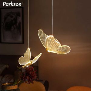Papillon LED pendentif lumières nordique doré chevet lustre éclairage pour salon chambre lampes de chevet éclairage intérieur HKD230825