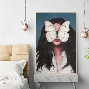 Toile de peinture avec papillon masqué pour femme, affiches et imprimés de mode nordique Girly, tableau d'art mural, décor moderne de salon et de chambre à coucher