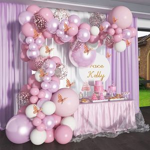 Vlinder metalen roze macaron ballon ketting pakket verjaardagsfeest decoratie achtergrond muur