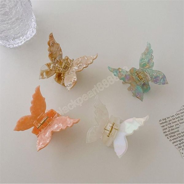 Modelo De Mariposa Pinzas Para El Cabello Para Mujeres Scrunchies Cola De Caballo Lavado Desgaste Pinzas De Garra Aleación De Ácido Acético Horquillas De Animales Accesorios Para El Cabello Café Blanco