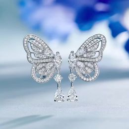 Boucles d'oreilles papillon en diamant Moissanite, en argent Sterling 100% véritable, goutte d'eau de mariage, bijoux de mariée, cadeau pour femmes, 925