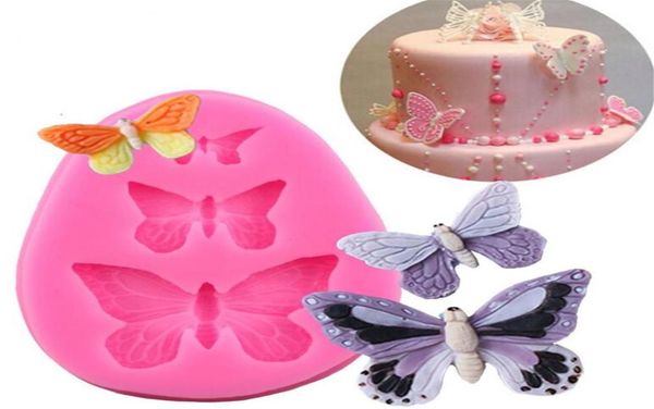 Molde de mariposa, accesorios para hornear de silicona, 3D, bricolaje, artesanía de azúcar, cortador de chocolate, molde, herramienta de decoración de pasteles, 3 colores 2472378