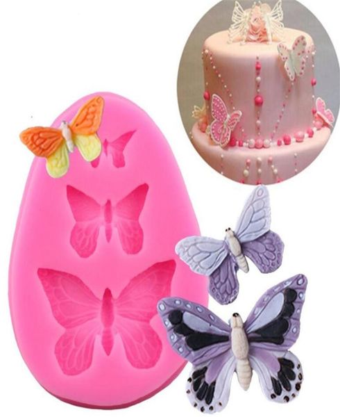 Accesorios para hornear de silicona de la mariposa Molde 3D DIY Azúcar Cortador de chocolate Molde Fondant Decorating Tool 3 Colors4726733