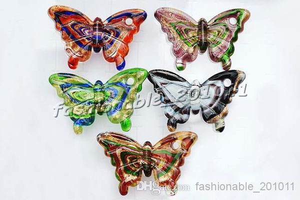 NUEVO Charm European Beads Butterfly Multi-Color Lampwork Murano Glass Animal Colgantes Collares Venta al por mayor al por menor GRATIS # pdt11c