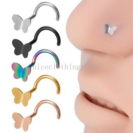 Anillos de Nariz de mariposa, pendientes de tuerca, Piercing para la Oreja, tornillo de tuerca para hueso, Fosa Nariz de acero inoxidable para mujeres y hombres, joyería para el cuerpo 20G