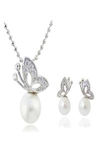 Ensemble de boucles d'oreilles et collier de perles papillon, bijoux complets en strass pour femmes, cadeau, ensembles de bijoux à la mode, 12906824448