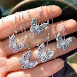 Vlinder hanger simple mode sieraden 925 sterling zilveren prinses gesneden topaz cz diamant edelstenen feest vrouwen bruiloft sleutelbeen ketting