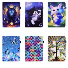 Vlinderafdruk lederen portemonnee kisten voor iPad 10.9 2022 5 6 8 9 10.2 10.5 Pro 11 inch 2021 Air4 Fish Scale Rabbit Wolf Cat Flower Schokbestendige kaart Slot Holder Flip Cover Pouch