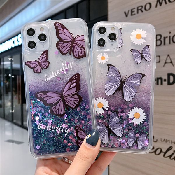 Papillon Quicksand Phone Case Liquid Protector pour iPhone 14 14plus 14pro max 13 12 11 Samsung Galaxy Note20 Ultra Note10 Note9 S23 S22 S21 FE A13 A32 A53 5G