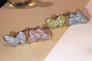 Ring Butterfly pour femmes Pink Yellow Cubic Zircon CZ Mariage Ring 925Sterlingsilver Jewelry2556769