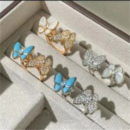 Butfly Ring White Fritillaria Double Diamond Diamond Ring Blue Blue Turquoise Lumière Lumière