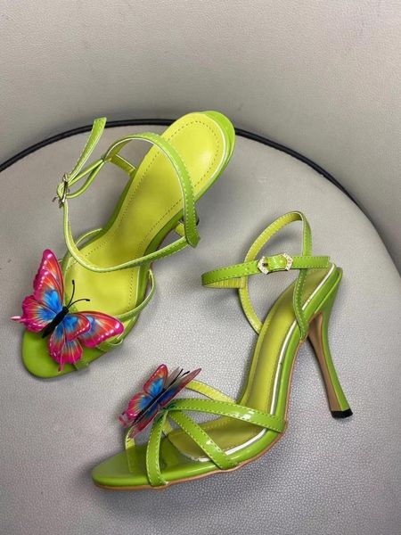 Sandales papillon talons femmes haut 2024 Chaussures de fête Gladiator mariage vert mince bohème cheville 120 945 c