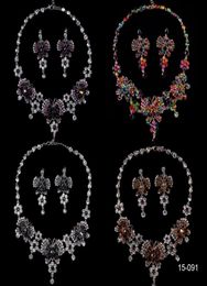 Butterfly Shining Luxury Rhinestones Collar Pendientes Juegos de joyas de novia para vestidos de fiesta de bodas6291805