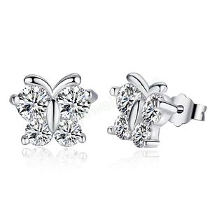 pendientes de tuerca de plata de mariposa dream super flash zircon pendientes de fábrica al por mayor Pendiente de diamante de mariposa