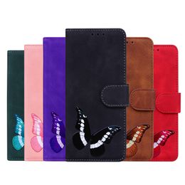 Butterfly Skin Feel Leather Wallet Cases voor Iphone 15 Pro Max Plus Samsung M14 M54 Moto Edge 40 Xiaomi POCO F5 Credit ID Card Slot Flip Cover Holder Shockproof Pouch