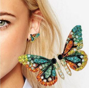 Boucles d'oreilles papillon avec strass colorés, broche en argent S925, aiguille en acier pour femmes, bijoux en diamant, cadeaux, Design animal, accessoires de charme pour fête de rue