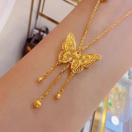 Butfly Pild Pendant 9999 Real Gold 24k Hollow Threedimensional Silk Butterfly Collier 240515