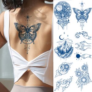 Autocollant de tatouage temporaire papillon dos tatouage étanche semi-permanent pour les femmes bleu réaliste 7-15 jours autocollant de bras d'art corporel