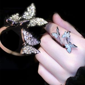 Butterfly Vecalon Promise Ring Sterling Sier 5A CZ Statement Band Anchons pour femmes Bijoux de fêtard de fête de mariée S
