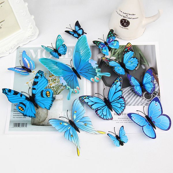 Pegatinas de pared de mariposas, mariposas creativas con decoración del hogar, decoración de habitación de niños, arte 3D, 12 Uds.