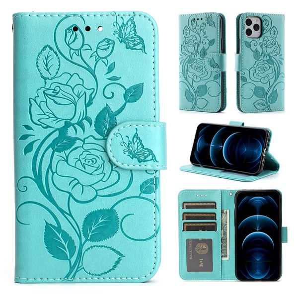 Papillon portefeuille en cuir étuis de téléphone pour iPhone 13 12 11 Pro Max XR XS X 7 8 Samsung Galaxy S21 S20 Plus motif de fleur en dentelle étui de protection antichoc en cuir PU