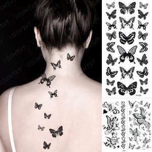 Papillon étanche temporaire tatouage autocollants papillon Rose fleur foncé Flash Tatto femmes Sexy corps Art bras cou faux tatouages hommes