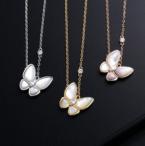 Papillon coquille blanche pendentif collier femme argent design luxueux plaqué or 18 carats simple tempérament clavicule chaîne colliers boucle d'oreille h654