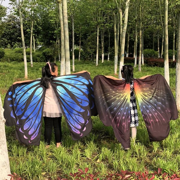 Alas de mariposa para niñas, disfraz para niños, chal de hada, capa, disfraz de duendecillo de ninfa, accesorio de tela satinada, mariposas monarca, alas de arco iris