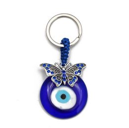 Buttery Turtle Owl Palm Evil Eyes Key Rings Keychain Metal Keyring Glass Lucky Blue Eye Pendant Ornament Keychains voor Kerstcadeau