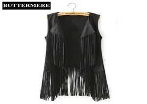 Buttermere merk kleding franje suède vest vrouwen faux lederen mouwloos jas jasje kwast etnische vest zwart bruin chalecos5502800