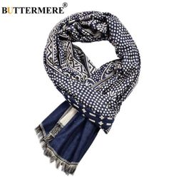 BUTTERMERE coton lin hiver écharpe hommes Style ethnique mâle foulards marine tricoté gland Men039s écharpe 195cm65cm 2010212217606