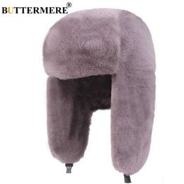 BUTTERMERE fourrure casquettes femmes Bomber chapeaux rose hiver chapeau russe femme plus épais chaud solide doux coupe-vent oreille rabat Ushanka chapeau 201019307n