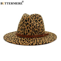 Buttermere luipaard wol jazz fedora hoeden casual vrouwen lederen riem vilt hoed dames Panama trilby vrouwelijke feest cap sombrero