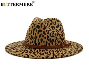 BUTTERMERE Luipaard Wol Jazz Fedora Hoeden Casual Vrouwen Lederen Riem Vilten Hoed Dames Panama Trilby Vrouwelijke Party Cap Sombrero2669813